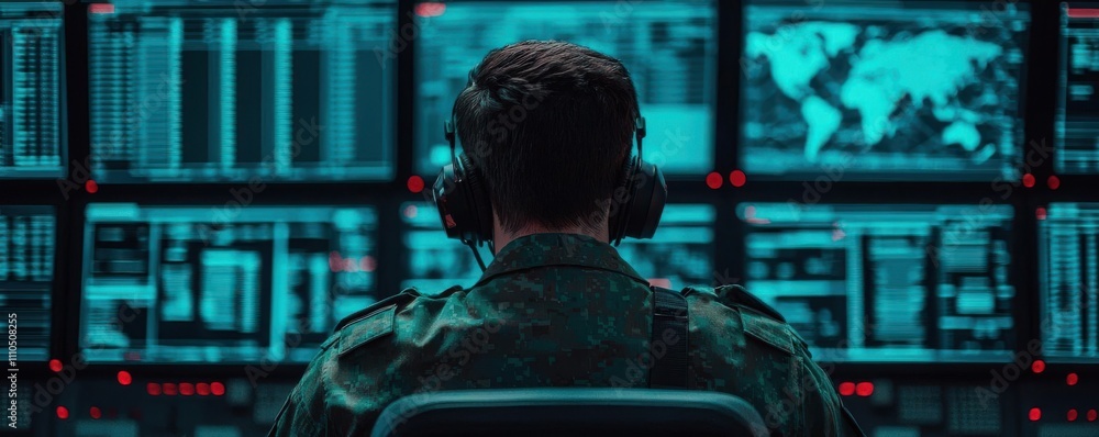 Poster cloud and network concept. a security analyst monitoring connectivity for breaches during a sensitiv