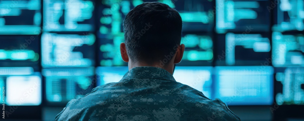 Poster cloud and network concept. a security analyst monitoring connectivity for breaches during a sensitiv