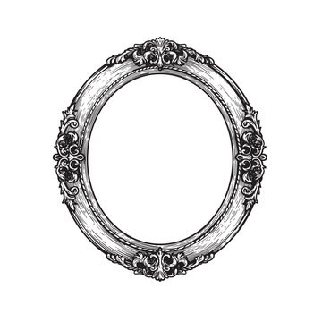 recommend clip art: Oval vintage picture frame. Hand drawn victorian retro sketch style. Vector illustration isolated on white.