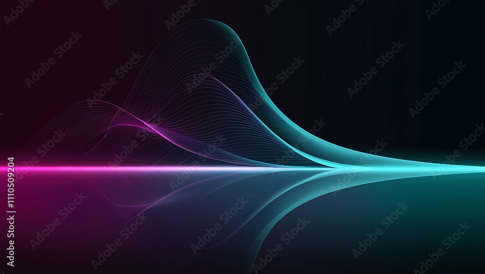 Poster technological background, digital wave pattern with vibrant gradient colors, copy space, flowing lin