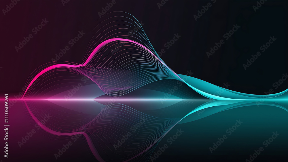 Poster technological background, digital wave pattern with vibrant gradient colors, copy space, flowing lin