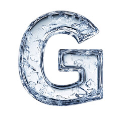 letter G in the shape of ice, ice typography letter font illustration isolated on white & transparent a background.
