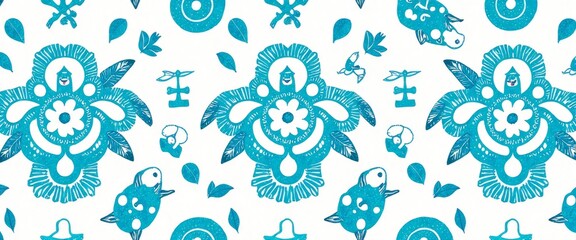 Fototapeta premium A blue and white floral design with a lot of detail. The flowers are very intricate and the design is very detailed