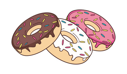 tasty donuts trio with vibrant sprinkles for bakery or dessert themes