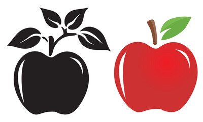 Apple fruit logo icon red and black plant vector white background.