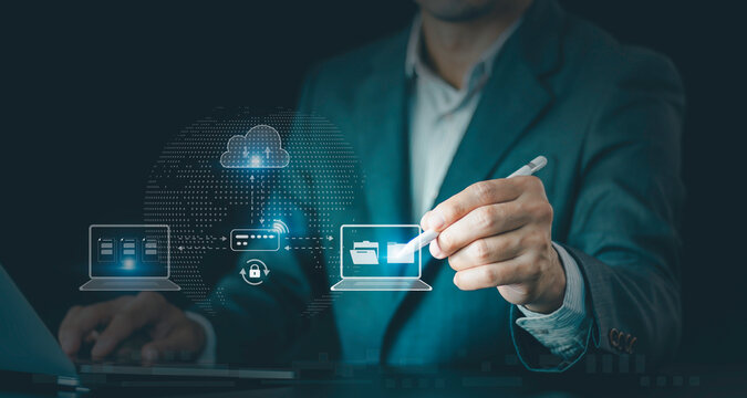 Data Synchronize Transfer concept Cloud technology Network File System Cyber security Distributed File System AWS DataSync Backup data Exchange of files on folder Send document in internet