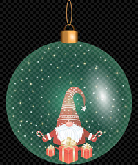 Christmas decorations ball. Set of glass Christmas tree balls on transparent background. Vector graphics of Christmas tree toys on black background. snowflakes in ball.