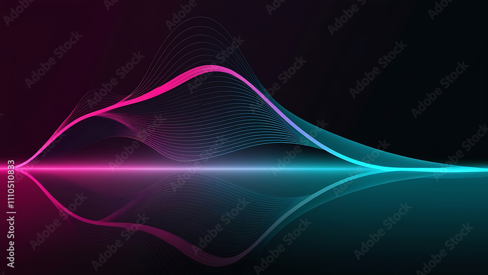 Poster technological background, digital wave pattern with vibrant gradient colors, copy space, flowing lin
