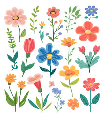 A cute Seamless flowers in a flat vector style on a white background