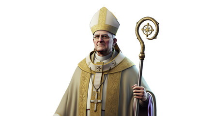 Dignified Archbishop Portrait: 3D Render of a Catholic Bishop in Full Regalia