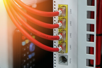 Connection of electrical modules using insulated mounting wires. Close-up. Soft focus.Sunflare. 