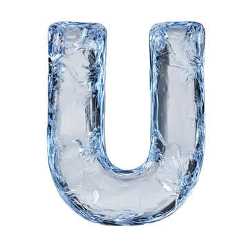 letter U in the shape of ice, ice typography letter font illustration isolated on white & transparent a background.