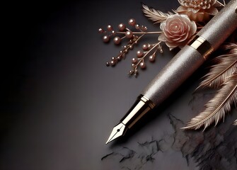 Beautiful fountain pen on a rugged dark background