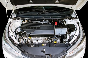 Open the hood of car to check an engine, radiator cooling, battery, air filter and more.