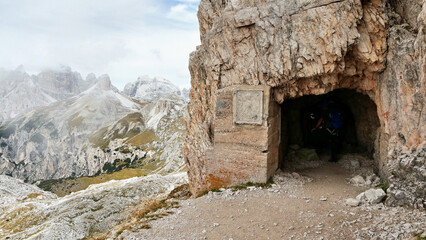 Entrance to an old tunnel from the war in the Italian Alps