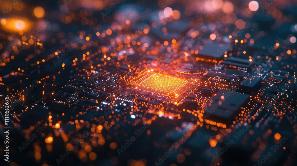 Aufkleber a close-up of a glowing microchip on a circuit board surrounded by intricate connections