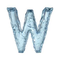 letter W in the shape of ice, ice typography letter font illustration isolated on white & transparent a background.