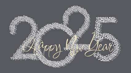 2025 Happy New Year. Winter holiday template with congratulatory text and date number on colorful background. Horizontal format.