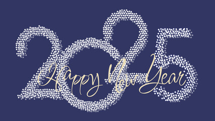 2025 Happy New Year. Winter holiday template with congratulatory text and date number on colorful background. Horizontal format.