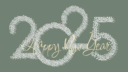 2025 Happy New Year. Winter holiday template with congratulatory text and date number on colorful background. Horizontal format.