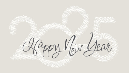 2025 Happy New Year. Winter holiday template with congratulatory text and date number on colorful background. Horizontal format.