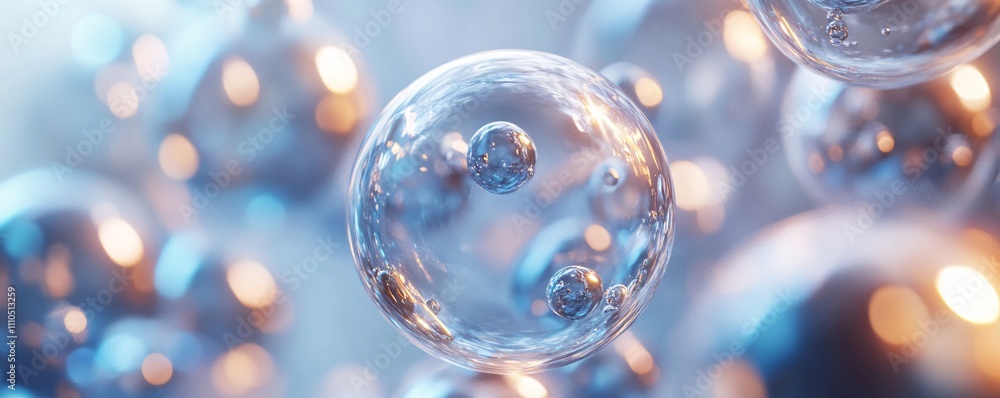 Aufkleber Transparent bubbles floating and glowing with an abstract background