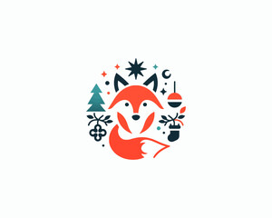 Christmas Fox Logo Design Icon Symbol Vector Illustration 