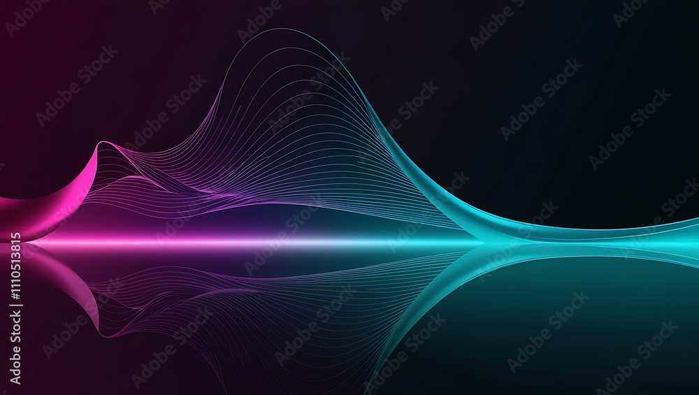 Poster technological background, digital wave pattern with vibrant gradient colors, copy space, flowing lin