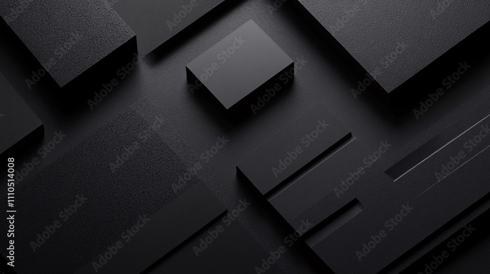 Poster Black geometric shapes creating abstract background with shadows