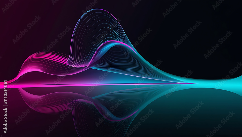 Poster technological background, digital wave pattern with vibrant gradient colors, copy space, flowing lin