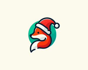 Christmas Fox vector logo design icon illustration. Santa claus cap, Christmas hat fox logo.