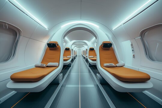 Minimalist photo of a Hyperloop team installing solar panels on a modern train