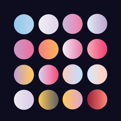 Circle gradient Color Paletter. Minimalist multicolor circles, vibrant colors and modern gradients sphere isolated vector set