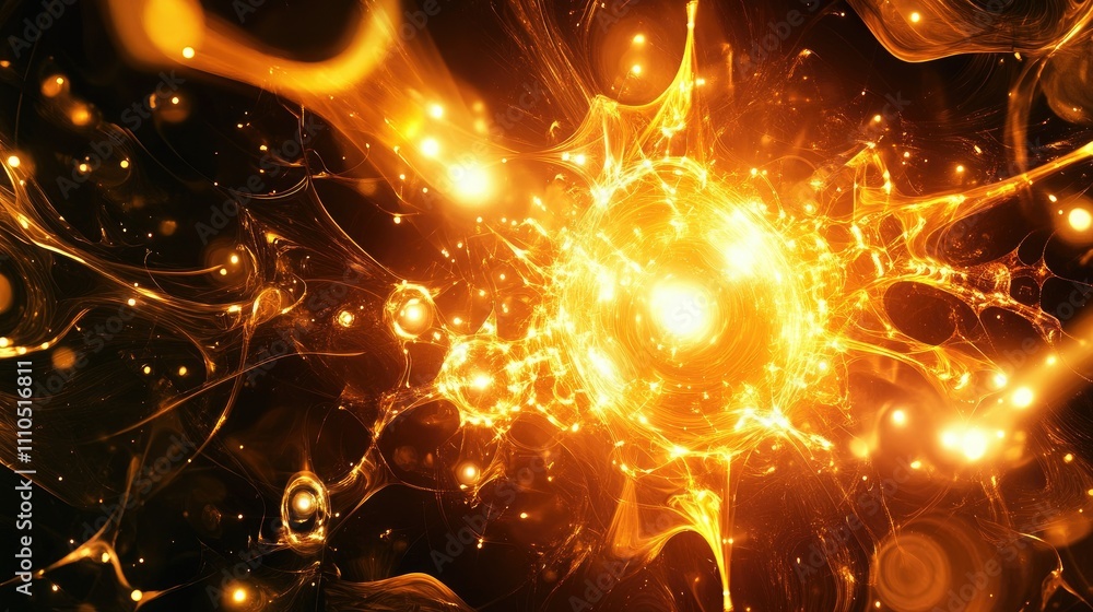 Poster an abstract ai-generated image of a glowing neural network on a dark futuristic background.