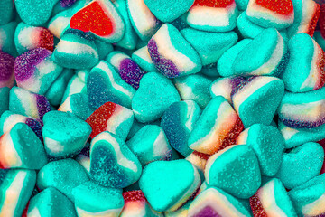 Assorted colorful gummy jelly candies. Top view. Jelly sweets.