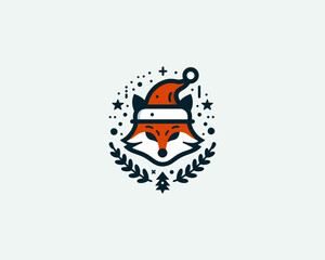 Christmas Fox vector logo design icon illustration. Santa claus cap, Christmas hat fox logo.