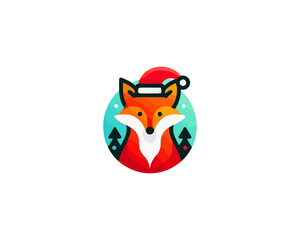 Christmas Fox vector logo design icon illustration. Santa claus cap, Christmas hat fox logo.