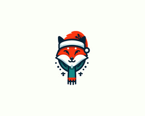 Christmas Fox vector logo design icon illustration. Santa claus cap, Christmas hat fox logo.