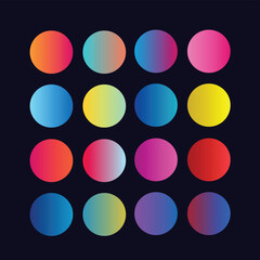 Yellow Blue Red Orange gradient Circle Shape. Minimalist multicolor circles, vibrant colors gradients sphere isolated