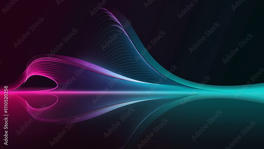 Poster technological background, digital wave pattern with vibrant gradient colors, copy space, flowing lin