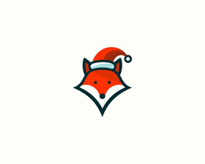 Christmas Fox vector logo design icon illustration. Santa claus cap, Christmas hat fox logo.