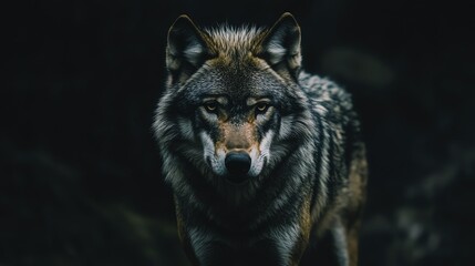 Fototapeta premium A wolf looks at the camera.