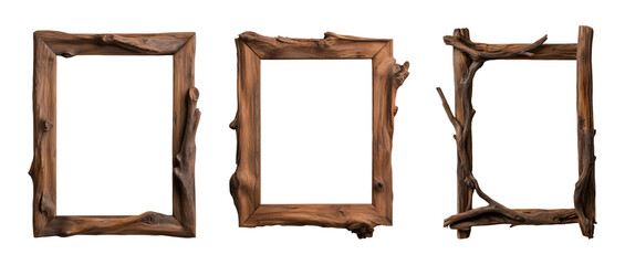 set of rustic wooden frame mockup  isolated on a transparent background