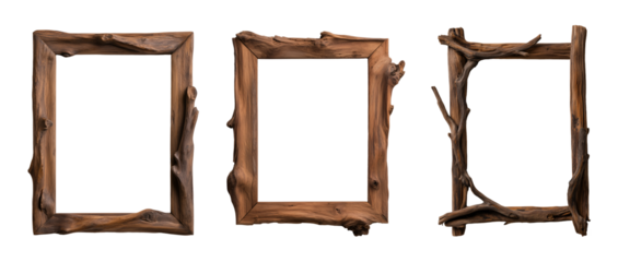 set of rustic wooden frame mockup  isolated on a transparent background