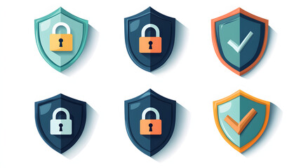 Fototapeta premium Security shield sign vector illustration, Lock security icon, Set of security shield icons, securityshields symbols with check mark and padlock, Shield security icon, Safety, protection sign