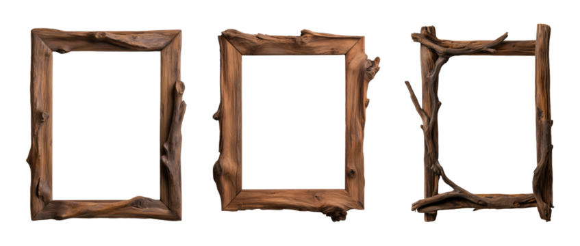set of rustic wooden frame mockup  isolated on a transparent background