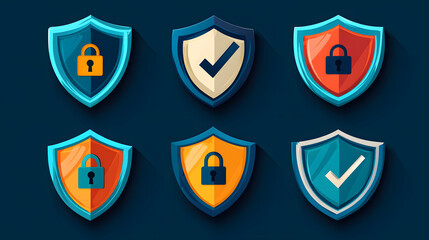 Security shield sign vector illustration, Lock security icon, Set of security shield icons, securityshields symbols with check mark and padlock, Shield security icon, Safety, protection sign