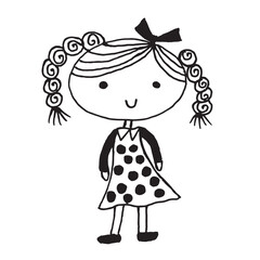 Cute girl doodle cartoon character hand drawing isolated