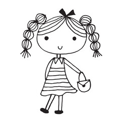 Cute girl doodle cartoon character hand drawing isolated