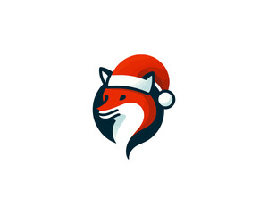 Christmas Fox vector logo design icon illustration. Santa claus cap, Christmas hat fox logo.